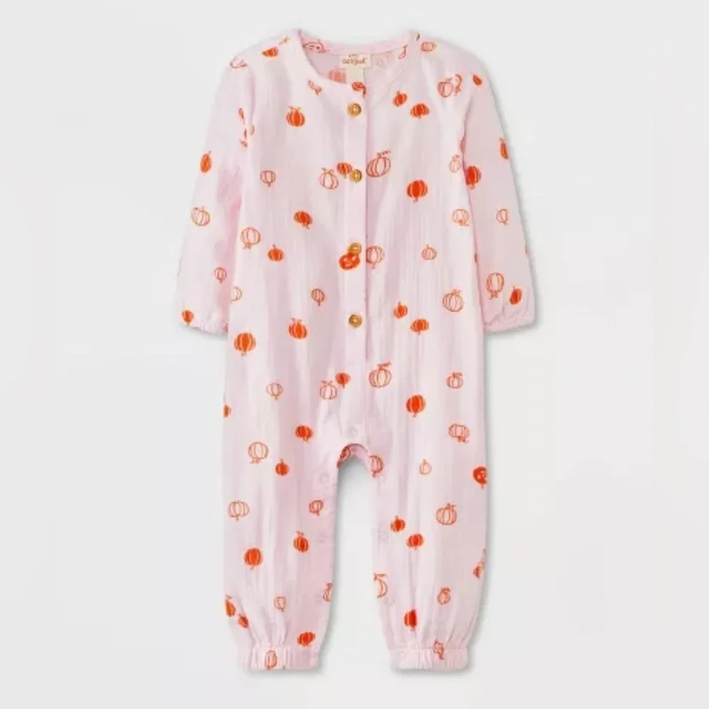 CAT & JACK GAUZE PUMPKIN ROMPER - PINK VARIOUS SIZES (NEW WITH TAGS) A9